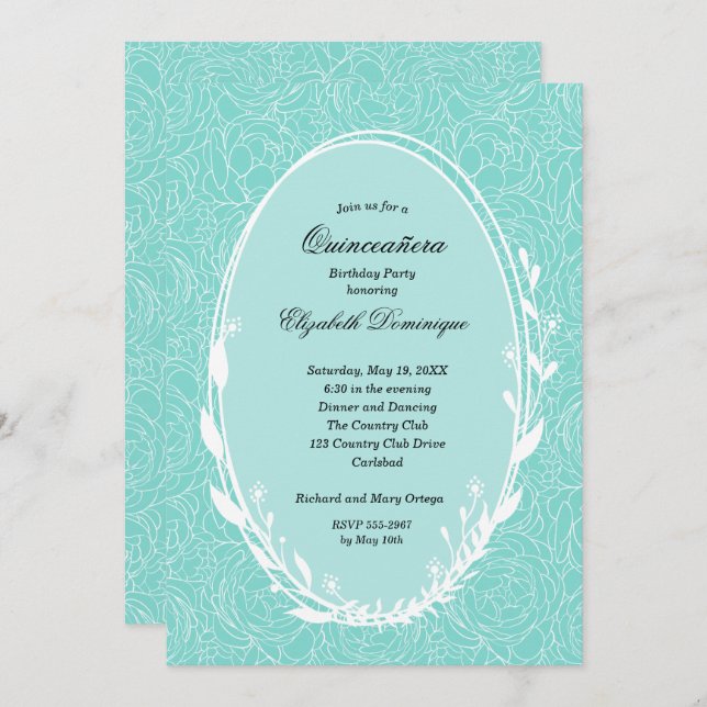 Wreath Floral Quinceañera Aniversário Convites (Frente/Verso)