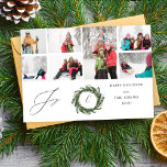 Wreath Monograma Joy Rustic 7 Foto<br><div class="desc">Mande seus desejos de Natal em estilo com seu Cartão com fotos Foto Rustic Wreath Monograma Joy 7.</div>