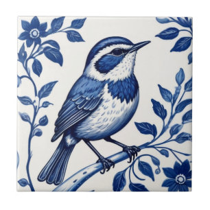 Wren Bird Delft Blue e White Floral Decorative
