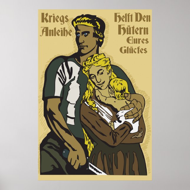WW1 Poster alemão Kriegsanleihe, helft den Hütern (Frente)