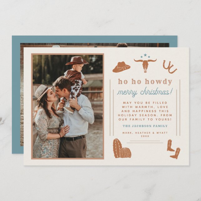 WYNONA Terracotta Western Cowboy Cartão de Natal (Frente/Verso)