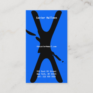 X azul de néon do cartão de visita do alfabeto da