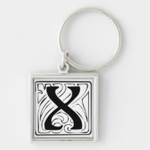 X Monograma preto e branco porta-chaves