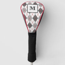 Xadrez Argyle Vermelho Cinza Prata Golfe Monograma
