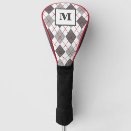 Xadrez Argyle Vermelho Cinza Prata Golfe Monograma