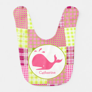 Xadrez cor-de-rosa + Babador personalizado baleia