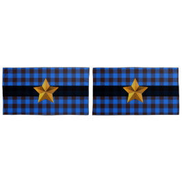 Xadrez de Buffalo Azul e Preto com Estrela Dourada