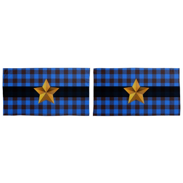 Xadrez de Buffalo Azul e Preto com Estrela Dourada (Frente - conjunto)