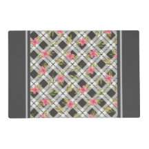 Xadrez De cinzas Com Flores Rosa Laminadas