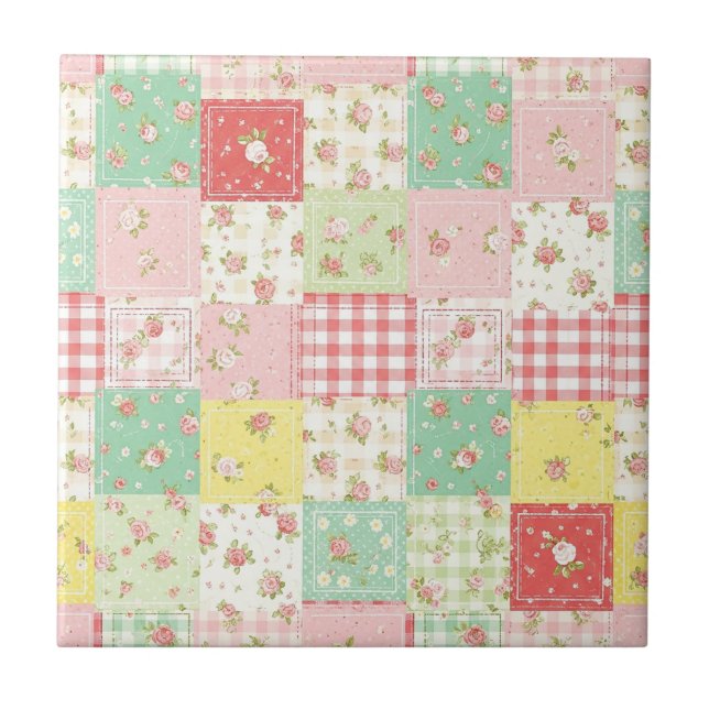 Xadrez de Ginga com Remendo Floral em Pastel Suave (Frente)