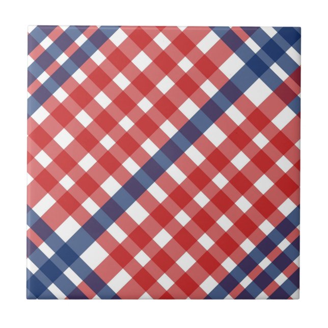Xadrez de Gingham Vermelho, Branco e Azul (Frente)