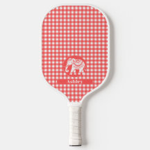 Xadrez de Gingham Vermelho com Elefante Branco e N