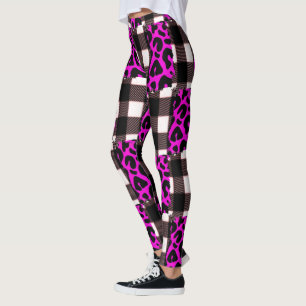 xadrez de impressão de leopardo rosa com leggings