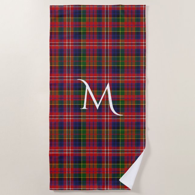 Xadrez de MacPherson Clan Tartan Monograma Toalha  (Frente)
