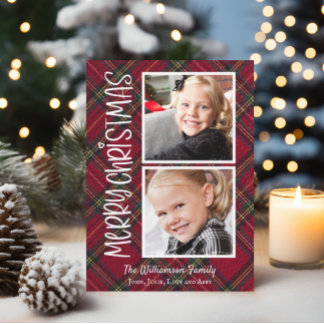 Xadrez de Natal de Tartan Dois Cartões com fotos
