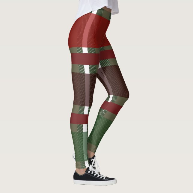 Xadrez de Natal Leggings de Burgandy Verde (Direita)