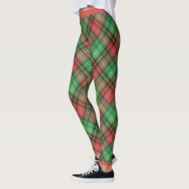 Xadrez de Natal Vermelha e Verde 2 Leggings (Esquerda)