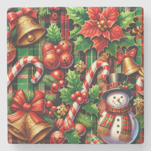 Xadrez de Natal vibrante Porta copos de pedra