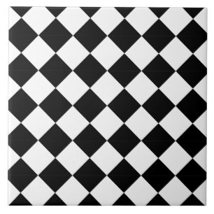 Xadrez Diagonal Harlequim Preto e Branco Clássico