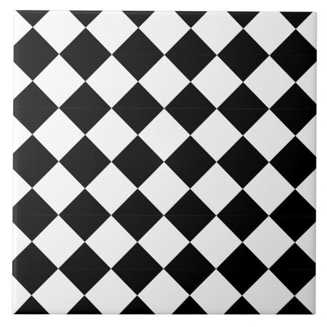 Xadrez Diagonal Harlequim Preto e Branco Clássico (Frente)