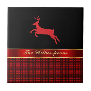 Xadrez Elegante de Buffalo com Reindeer e Fita Ver