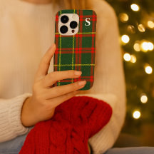 Xadrez Escocês Tartan Vermelho Verde com Monograma