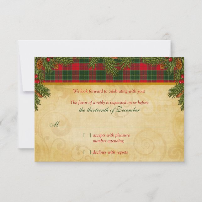 Xadrez Escocês Tradicional de Natal Casamento Rsvp (Frente)