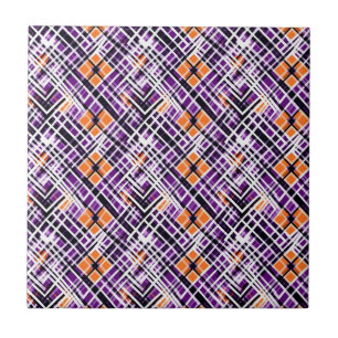 Xadrez Geométrico de Halloween - Roxo, Laranja, Br