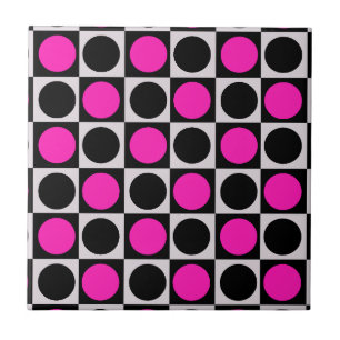 Xadrez Geométrico Rosa Preto Círculo Bolinhas 