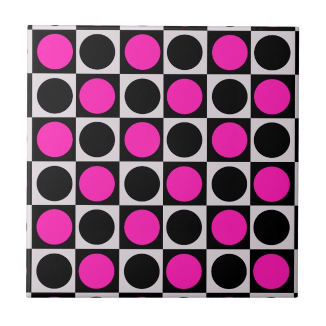 Xadrez Geométrico Rosa Preto Círculo Bolinhas  (Frente)