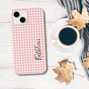 Xadrez Gingham Rosa e Branco Nome Monograma