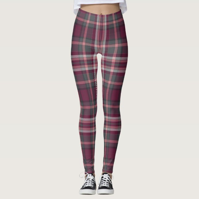 Xadrez Maroon Leggings femininas (Frente)