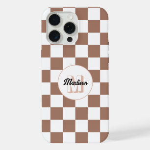 Xadrez quadrados marrom mocha branco retro Monogra