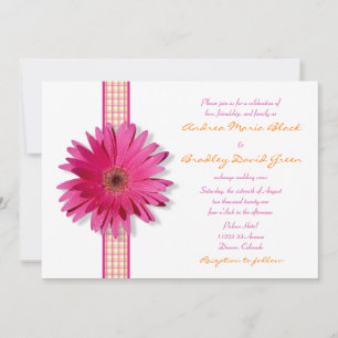 Xadrez Rosa Gerbera Daisy Convite para Casamento d