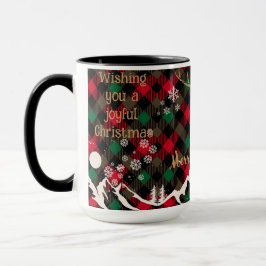 Xadrez russa vermelha e verde Reindee caneca natal