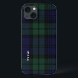 Xadrez Tartan Black Watch<br><div class="desc">Capas de iphone bonita feita na xadrez azul escura e azul-preta de tartan. Personalize o texto branco,  correndo pelo lado esquerdo,  para você mesmo ou como uma ideia de presente de excelente. Na moda para proteger seu dispositivo eletrônico.</div>