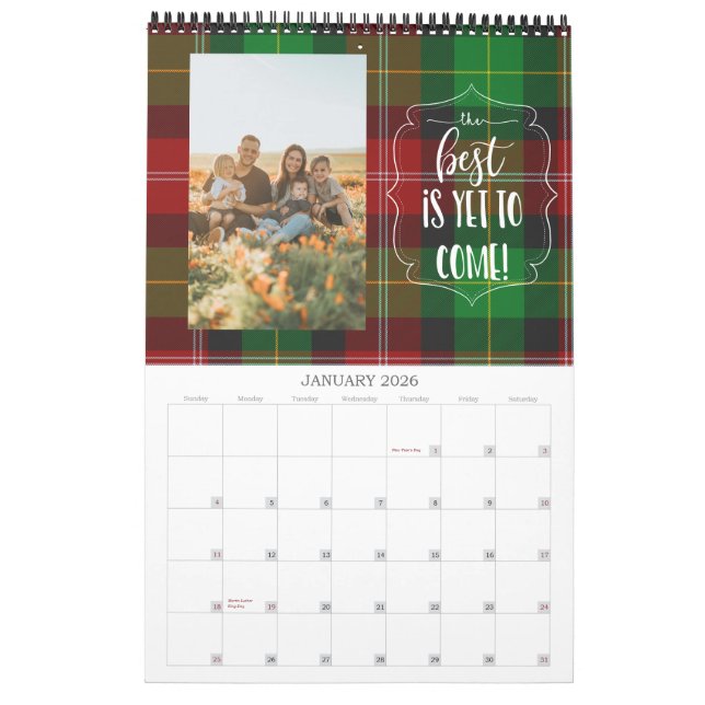 xadrez tartan de calendário de fotos da família (Jan 2026)