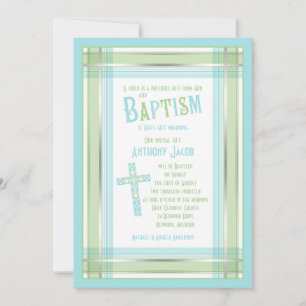 Xadrez Verde Azul Atravessa Convite Batismo Católi
