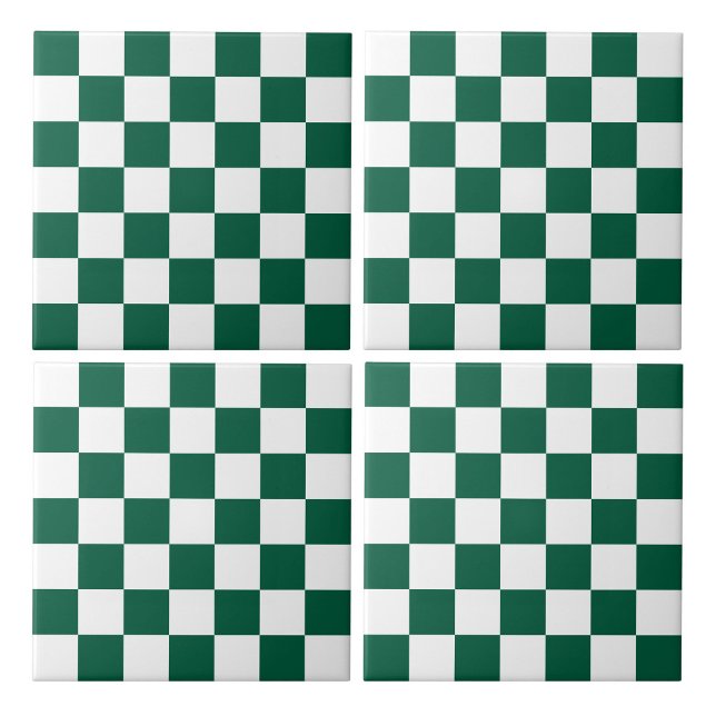 Xadrez Verde Caçador e Branco (Hunter Green and White Checkered Ceramic Tiles)