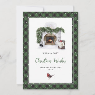 Xadrez verde de aquarelas Cartões de Natal de nev