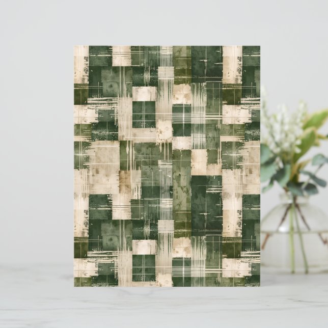 Xadrez Verde e Beige Grunge (Em pé/Frente)