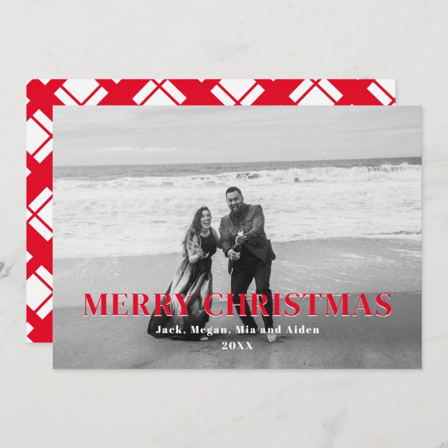 Xadrez vermelha e branca Feliz Natal (Frente/Verso)