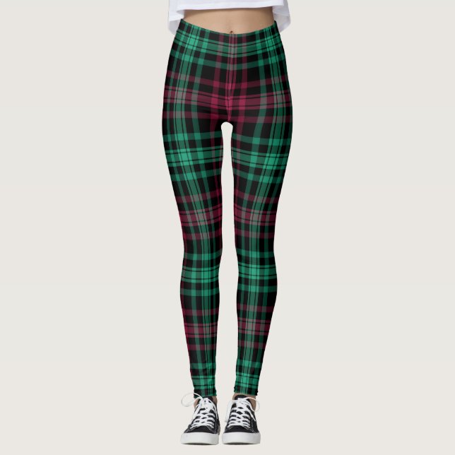 Xadrezes Verdes Vermelhos, Leggings Femininas (Frente)