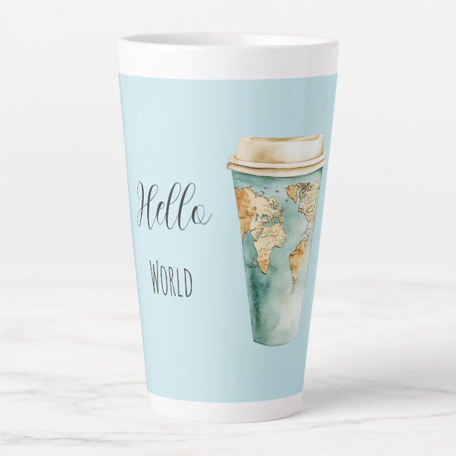 Xícara de Café Azul Olá Mundo (Frente)