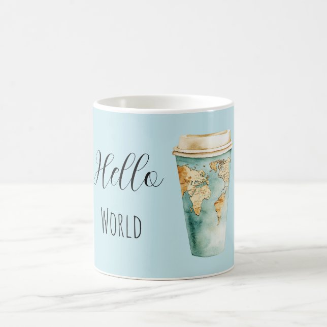 Xícara de Café Azul Olá Mundo (Centro)