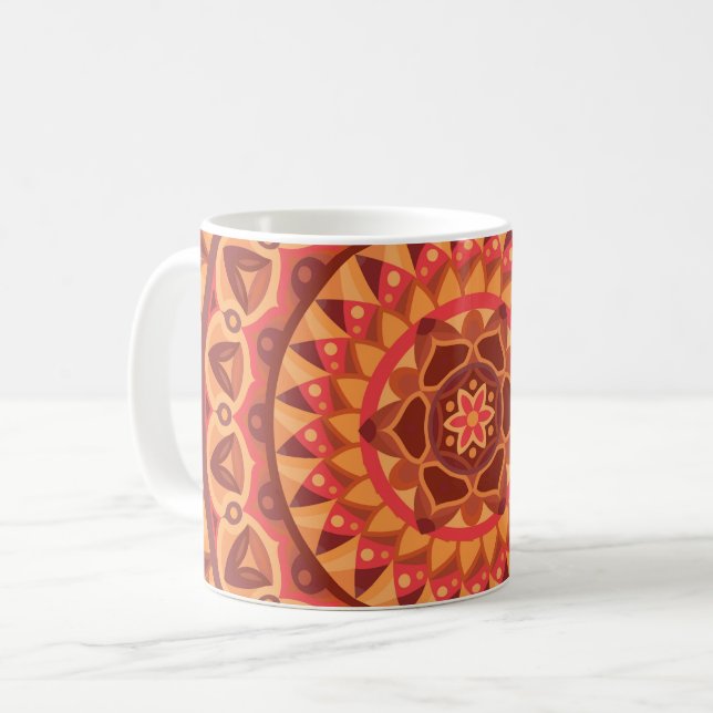 Xícara de Café Boho Mandala Marrom Terrosa Neutra  (Frente Esquerda)