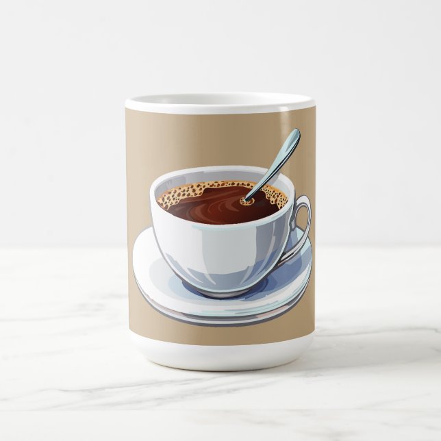 Xícara de café branca em um pires cheio de café (Centro)