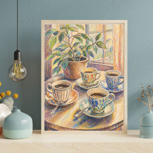 Xícara de Café Colorida Impressão Artística de Nat