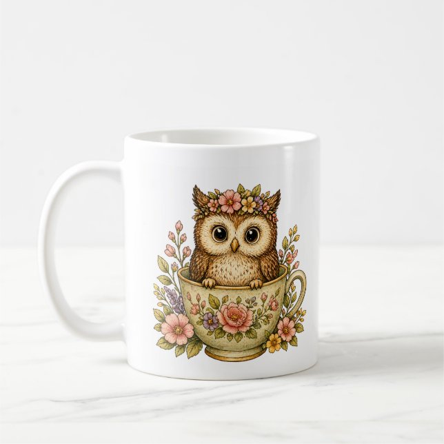 Xícara de Café com Coruja Adorável (Esquerda)