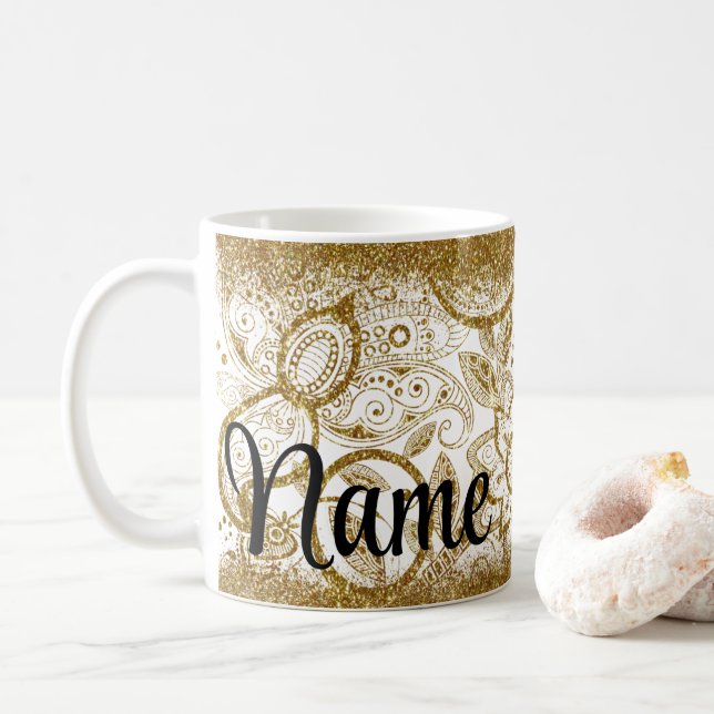 Xícara de café com Design Dourada personalizada (Com Donut)
